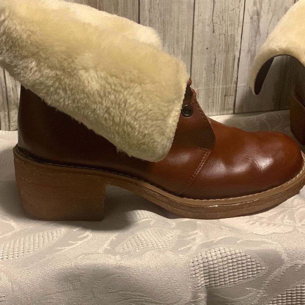 NWOT Vintage Sears Cognac Brown Shearling Boots Women’s Size 8.5‎ B - Picture 2 of 15